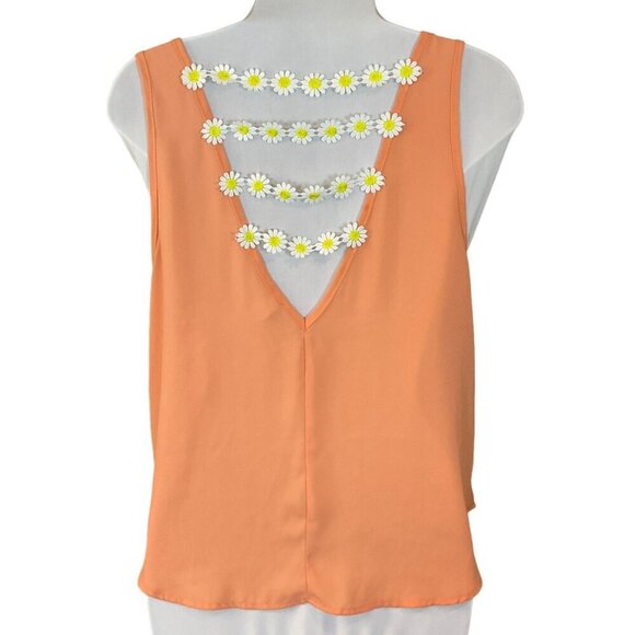 Blue Mint Coral Sleeveless Top Daisy Chain Detail Scoop Neck Deep V Back Large - Picture 3 of 6